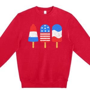 4th Of July Ice Pops Red White Blue American Flag Patriotic Premium Crewneck Sweatshirt