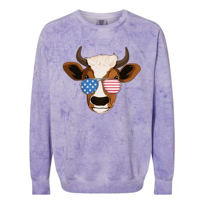 4th Of July Patriotic Cow Usa American Flag Cow Lover Farmer Gift Colorblast Crewneck Sweatshirt