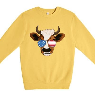 4th Of July Patriotic Cow Usa American Flag Cow Lover Farmer Gift Premium Crewneck Sweatshirt