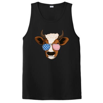 4th Of July Patriotic Cow Usa American Flag Cow Lover Farmer Gift PosiCharge Competitor Tank