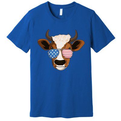 4th Of July Patriotic Cow Usa American Flag Cow Lover Farmer Gift Premium T-Shirt