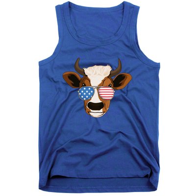 4th Of July Patriotic Cow Usa American Flag Cow Lover Farmer Gift Tank Top