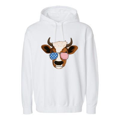 4th Of July Patriotic Cow Usa American Flag Cow Lover Farmer Gift Garment-Dyed Fleece Hoodie