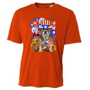 4th Of July English Bulldog Mom Dad Patriotic American Flag Cooling Performance Crew T-Shirt