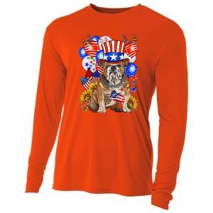 4th Of July English Bulldog Mom Dad Patriotic American Flag Cooling Performance Long Sleeve Crew