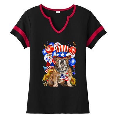 4th Of July English Bulldog Mom Dad Patriotic American Flag Ladies Halftime Notch Neck Tee