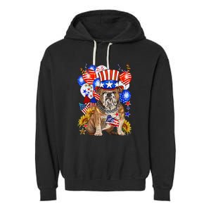 4th Of July English Bulldog Mom Dad Patriotic American Flag Garment-Dyed Fleece Hoodie