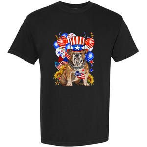 4th Of July English Bulldog Mom Dad Patriotic American Flag Garment-Dyed Heavyweight T-Shirt