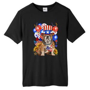 4th Of July English Bulldog Mom Dad Patriotic American Flag Tall Fusion ChromaSoft Performance T-Shirt