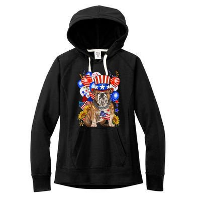 4th Of July English Bulldog Mom Dad Patriotic American Flag Women's Fleece Hoodie