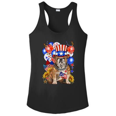 4th Of July English Bulldog Mom Dad Patriotic American Flag Ladies PosiCharge Competitor Racerback Tank