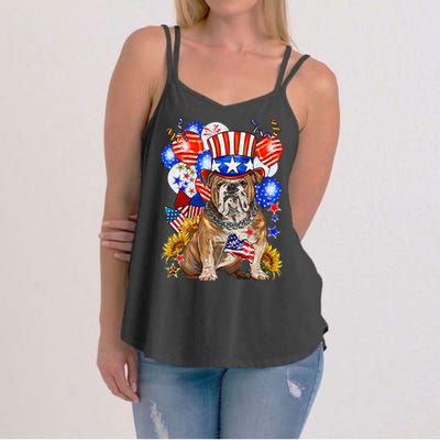 4th Of July English Bulldog Mom Dad Patriotic American Flag Women's Strappy Tank