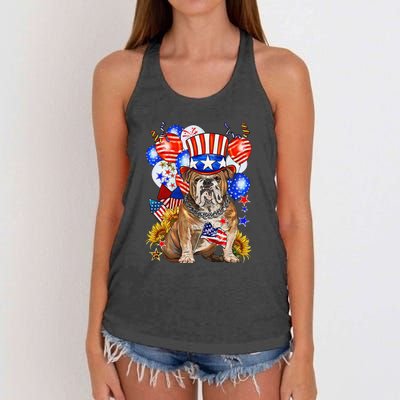 4th Of July English Bulldog Mom Dad Patriotic American Flag Women's Knotted Racerback Tank