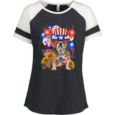 4th Of July English Bulldog Mom Dad Patriotic American Flag Enza Ladies Jersey Colorblock Tee