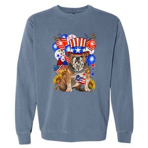 4th Of July English Bulldog Mom Dad Patriotic American Flag Garment-Dyed Sweatshirt