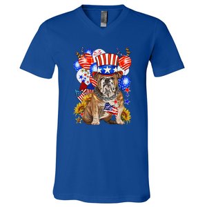 4th Of July English Bulldog Mom Dad Patriotic American Flag V-Neck T-Shirt