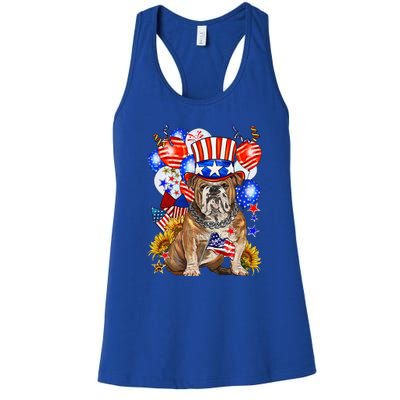 4th Of July English Bulldog Mom Dad Patriotic American Flag Women's Racerback Tank