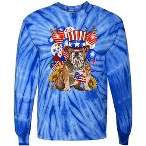 4th Of July English Bulldog Mom Dad Patriotic American Flag Tie-Dye Long Sleeve Shirt