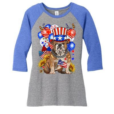 4th Of July English Bulldog Mom Dad Patriotic American Flag Women's Tri-Blend 3/4-Sleeve Raglan Shirt