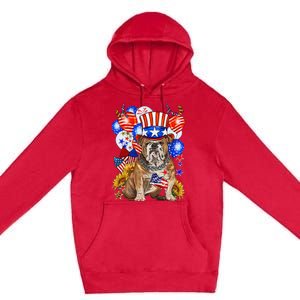 4th Of July English Bulldog Mom Dad Patriotic American Flag Premium Pullover Hoodie