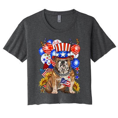 4th Of July English Bulldog Mom Dad Patriotic American Flag Women's Crop Top Tee