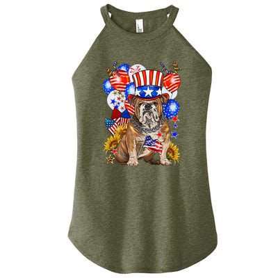 4th Of July English Bulldog Mom Dad Patriotic American Flag Women's Perfect Tri Rocker Tank