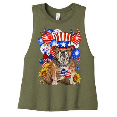 4th Of July English Bulldog Mom Dad Patriotic American Flag Women's Racerback Cropped Tank