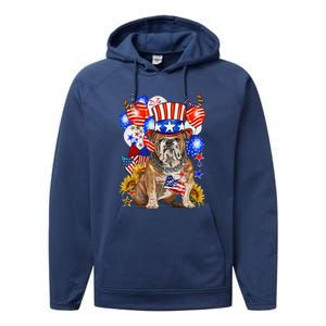 4th Of July English Bulldog Mom Dad Patriotic American Flag Performance Fleece Hoodie