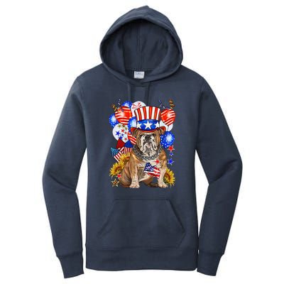 4th Of July English Bulldog Mom Dad Patriotic American Flag Women's Pullover Hoodie