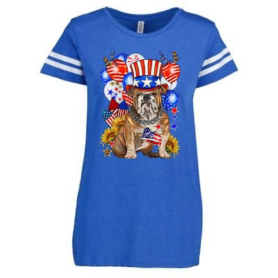 4th Of July English Bulldog Mom Dad Patriotic American Flag Enza Ladies Jersey Football T-Shirt