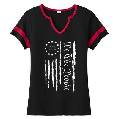 4th of July 1776 Patriotic  USA Flag Ladies Halftime Notch Neck Tee