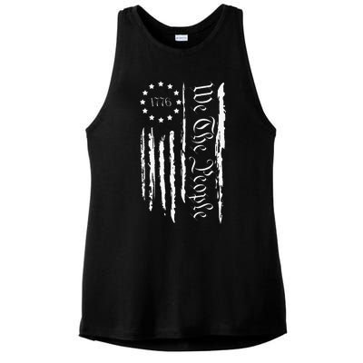 4th of July 1776 Patriotic  USA Flag Ladies PosiCharge Tri-Blend Wicking Tank