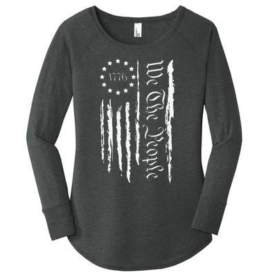 4th of July 1776 Patriotic  USA Flag Women's Perfect Tri Tunic Long Sleeve Shirt