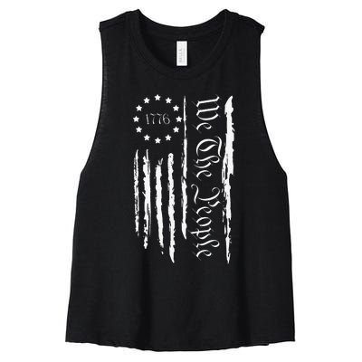 4th of July 1776 Patriotic  USA Flag Women's Racerback Cropped Tank