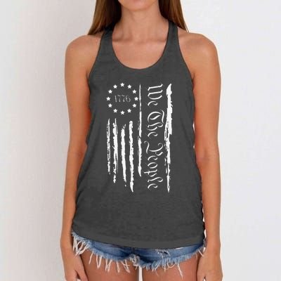 4th of July 1776 Patriotic  USA Flag Women's Knotted Racerback Tank