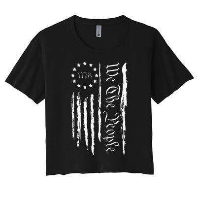 4th of July 1776 Patriotic  USA Flag Women's Crop Top Tee