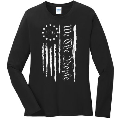 4th of July 1776 Patriotic  USA Flag Ladies Long Sleeve Shirt