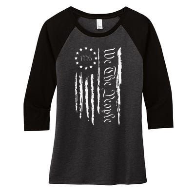 4th of July 1776 Patriotic  USA Flag Women's Tri-Blend 3/4-Sleeve Raglan Shirt