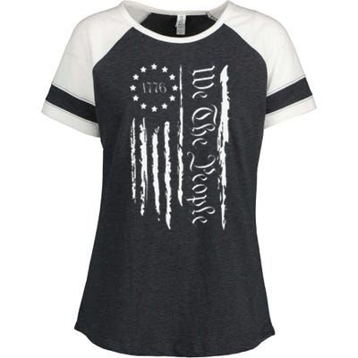 4th of July 1776 Patriotic  USA Flag Enza Ladies Jersey Colorblock Tee