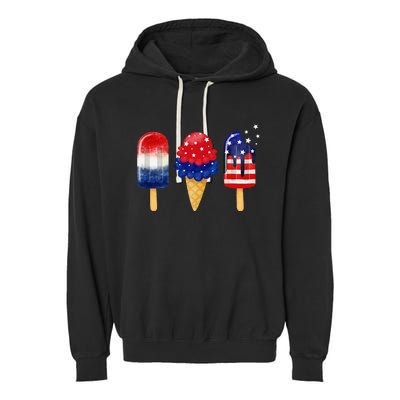 4th of July Popsicle American Flag Patriotic Summer Garment-Dyed Fleece Hoodie