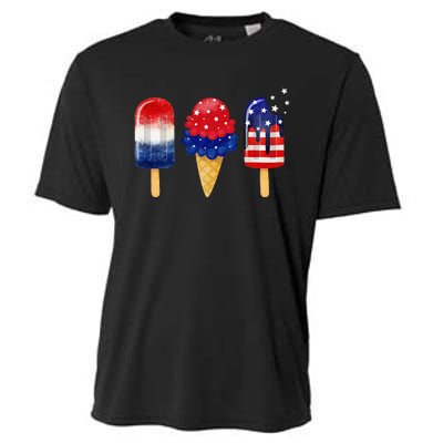 4th of July Popsicle American Flag Patriotic Summer Cooling Performance Crew T-Shirt