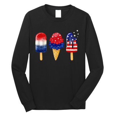 4th of July Popsicle American Flag Patriotic Summer Long Sleeve Shirt