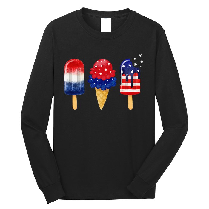 4th of July Popsicle American Flag Patriotic Summer Long Sleeve Shirt