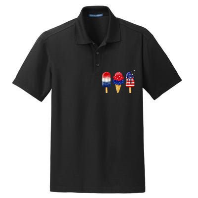 4th of July Popsicle American Flag Patriotic Summer Dry Zone Grid Polo