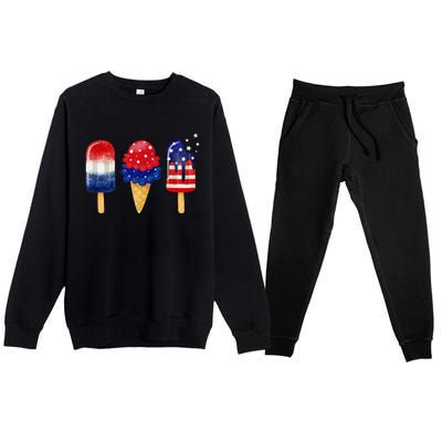 4th of July Popsicle American Flag Patriotic Summer Premium Crewneck Sweatsuit Set