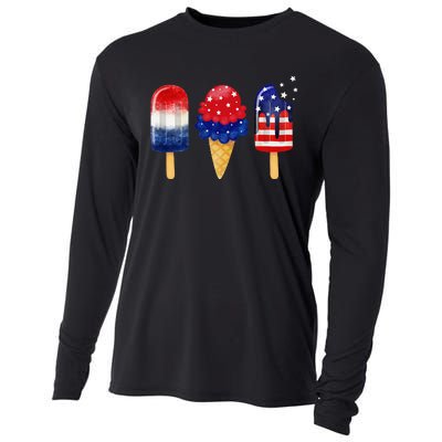 4th of July Popsicle American Flag Patriotic Summer Cooling Performance Long Sleeve Crew