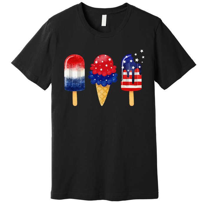 4th of July Popsicle American Flag Patriotic Summer Premium T-Shirt