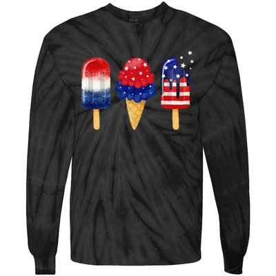 4th of July Popsicle American Flag Patriotic Summer Tie-Dye Long Sleeve Shirt