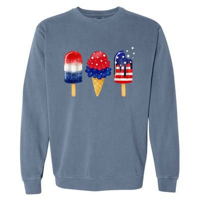 4th of July Popsicle American Flag Patriotic Summer Garment-Dyed Sweatshirt