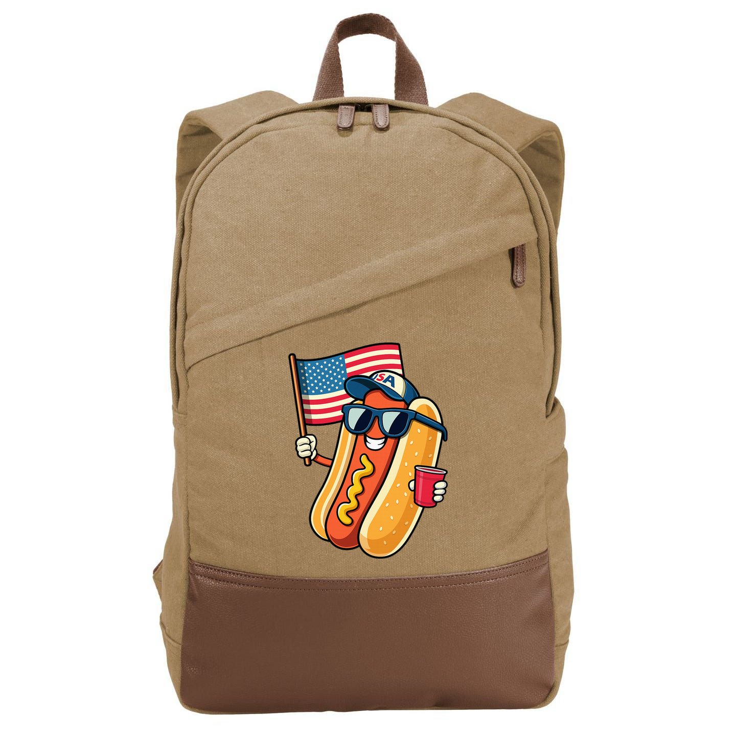 4th Of July Hotdog Funny Fourth Of July Patriotic Cotton Canvas Backpack